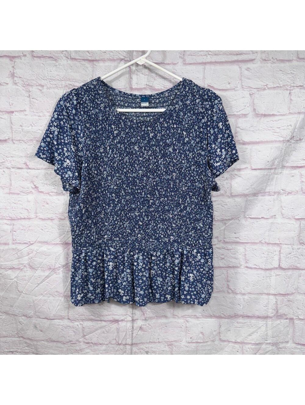 Old Navy Blue Floral Smocked Peplum Top Women’s Large Boho Cottagecore